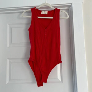 Red ribbed bodysuit tank